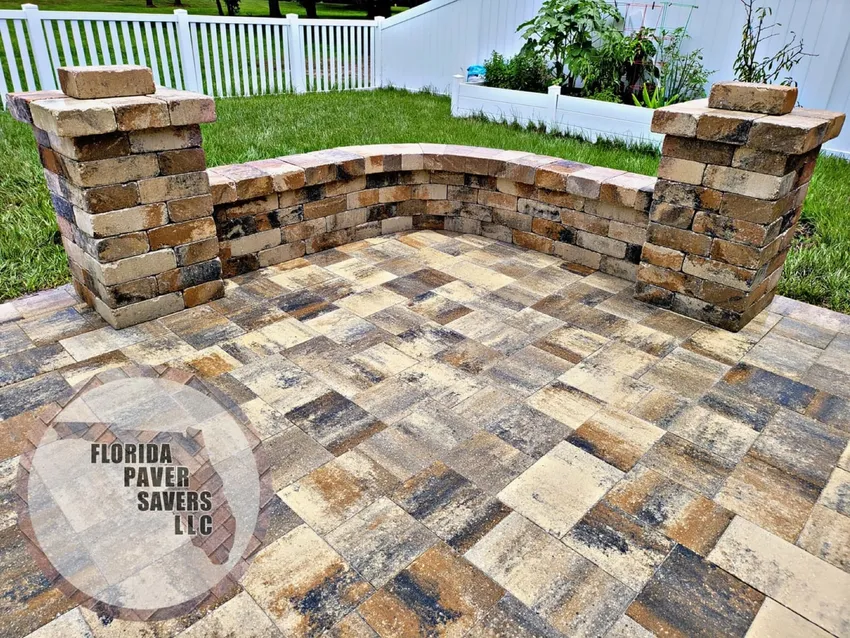 Custom outdoor paver patio with masonry features