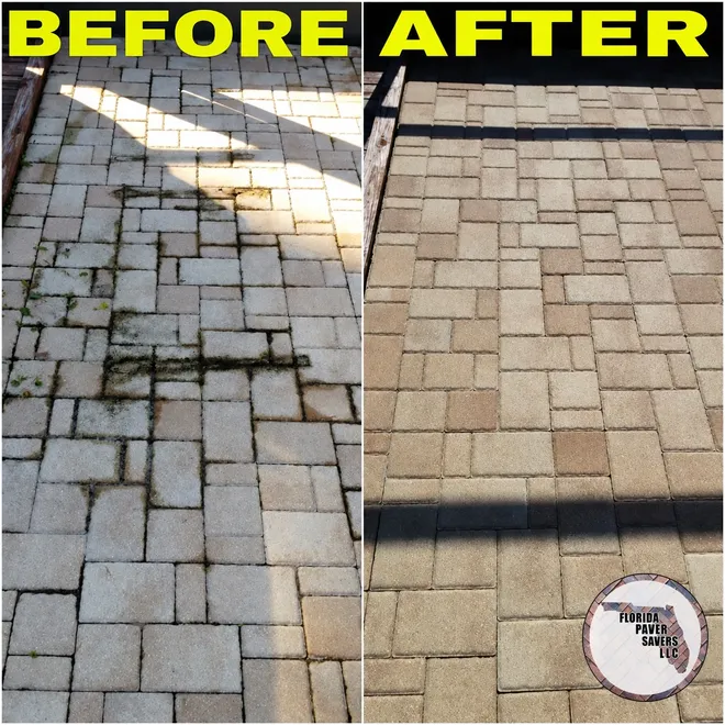 Before and after paver cleaning and sealing